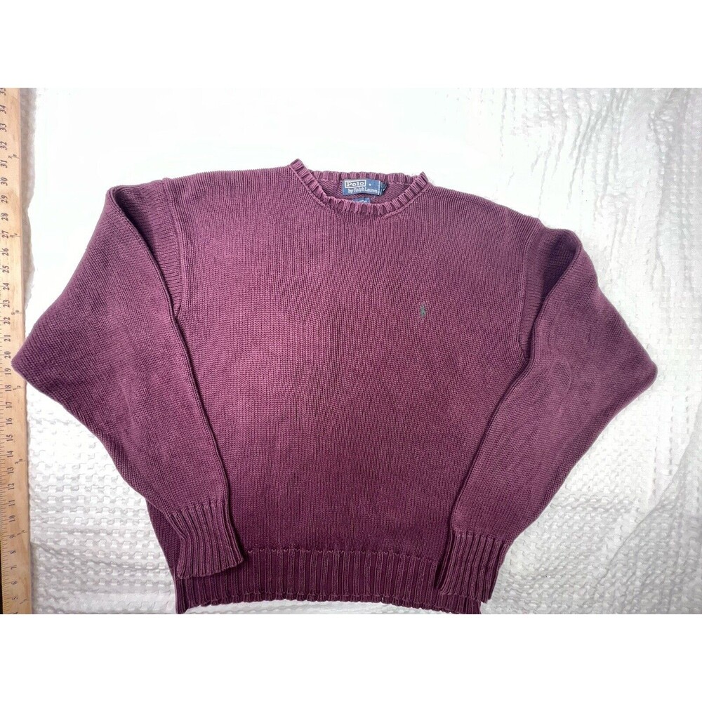 Vintage 90s Polo Ralph Lauren Embroidered Knit Sweater Crewneck Maroon Size 2XL